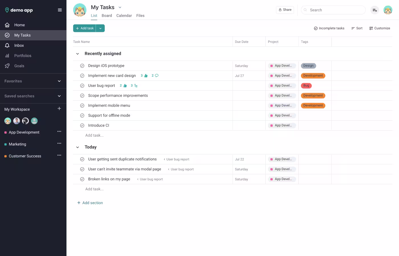 A image of Asana Clone App 1