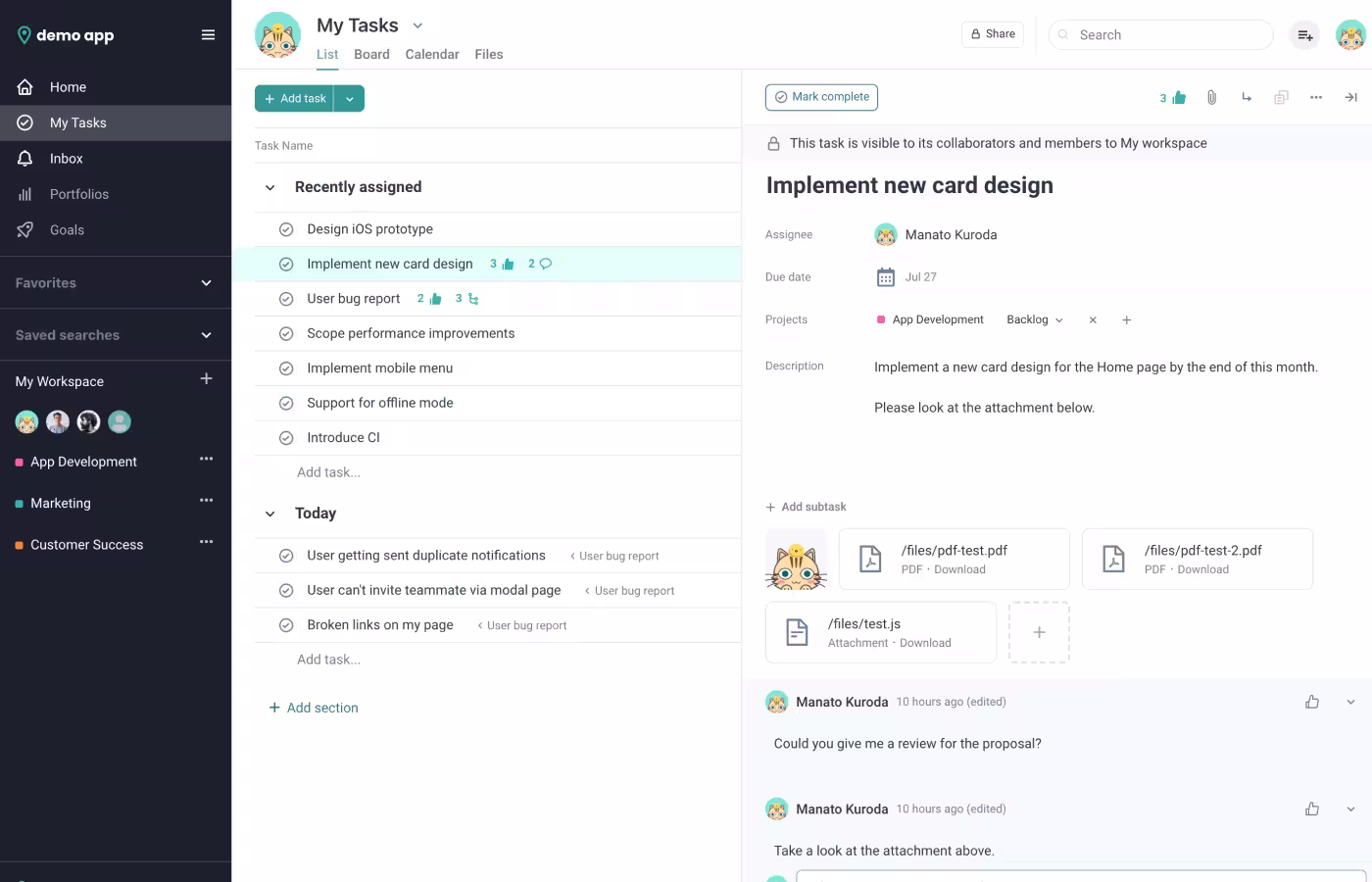 A image of Asana Clone App 2